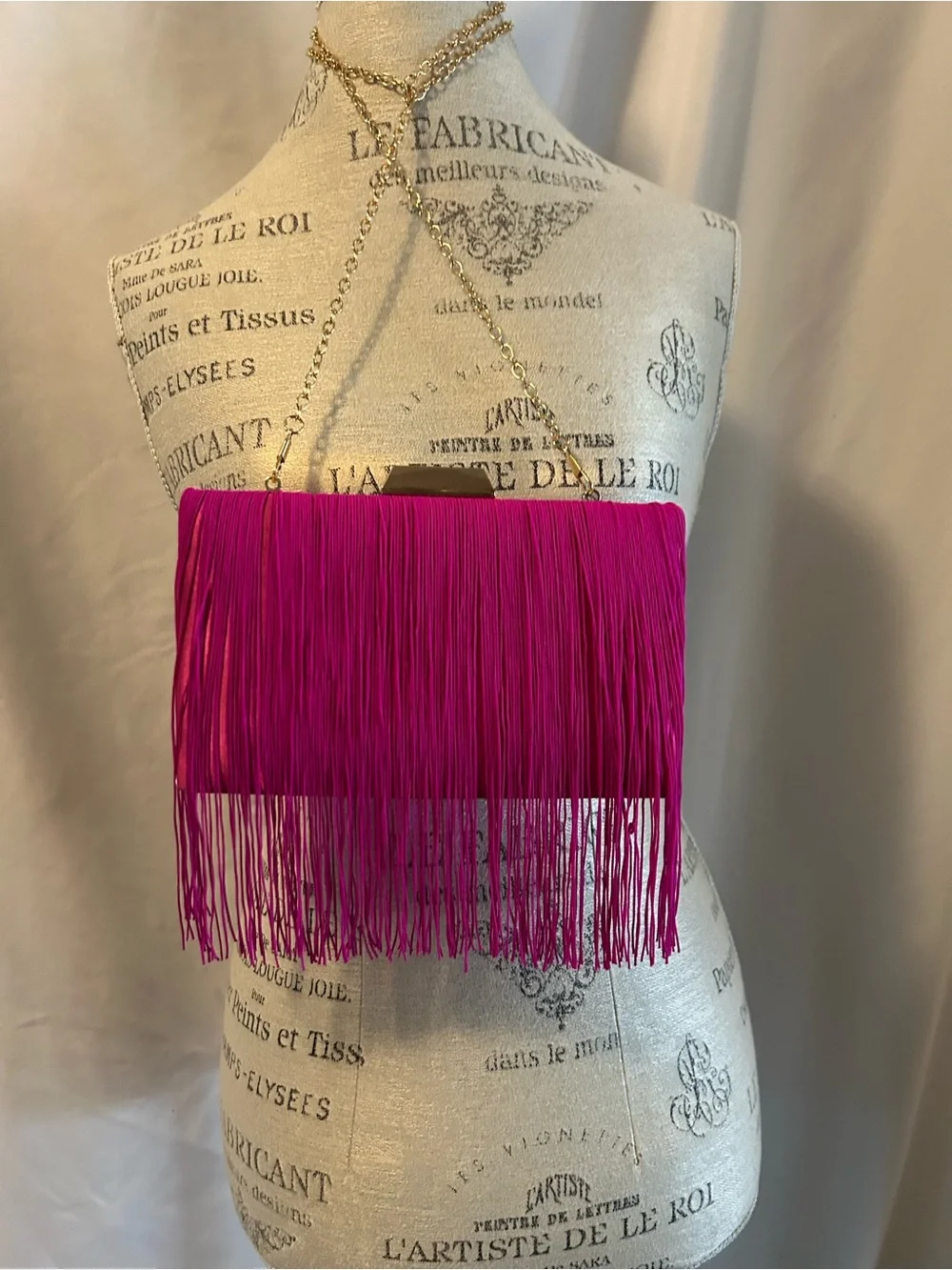 Fringe Satin Evening Clutch - Fuchsia Pink